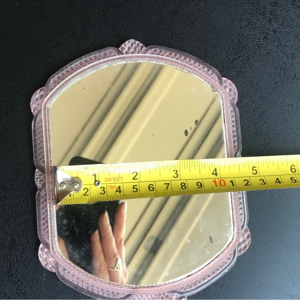 Vintage Celluloid Floral Mirror Vanity Handled Dainty Pretty Flower Mirror Pink